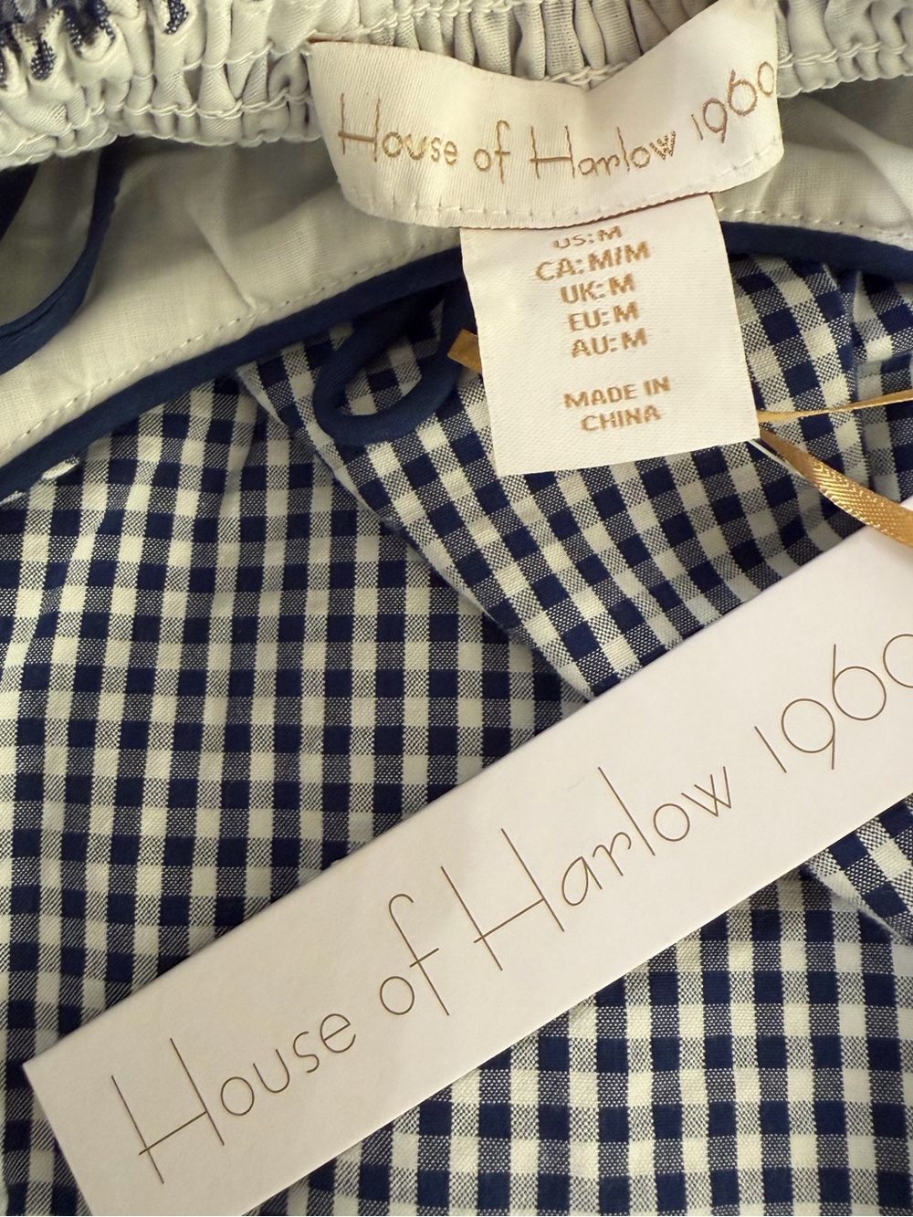 House of Harlow 1960 Gingham Seersucker Smocked Maxi Dress Blue White M NWT - Picture 8 of 9